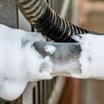 Air conditioning unit with ice around the coils.
